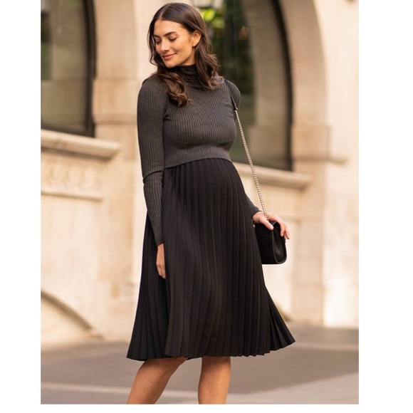 Seraphine Charcoal Pleated Maternity + Nursing Dress – Size 10, NWT - Picture 1 of 8